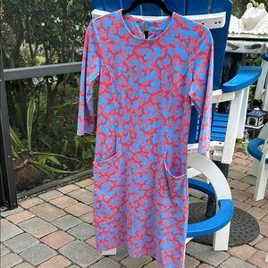 J. McLaughlin Vibrant Blue and Red Long Sleeve Dress